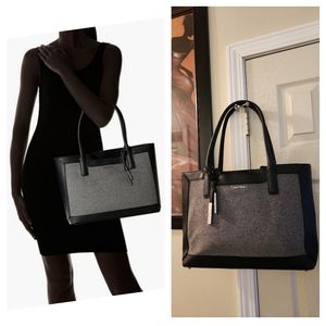 NWOT Calvin Klein Leather Gray Wool Tote